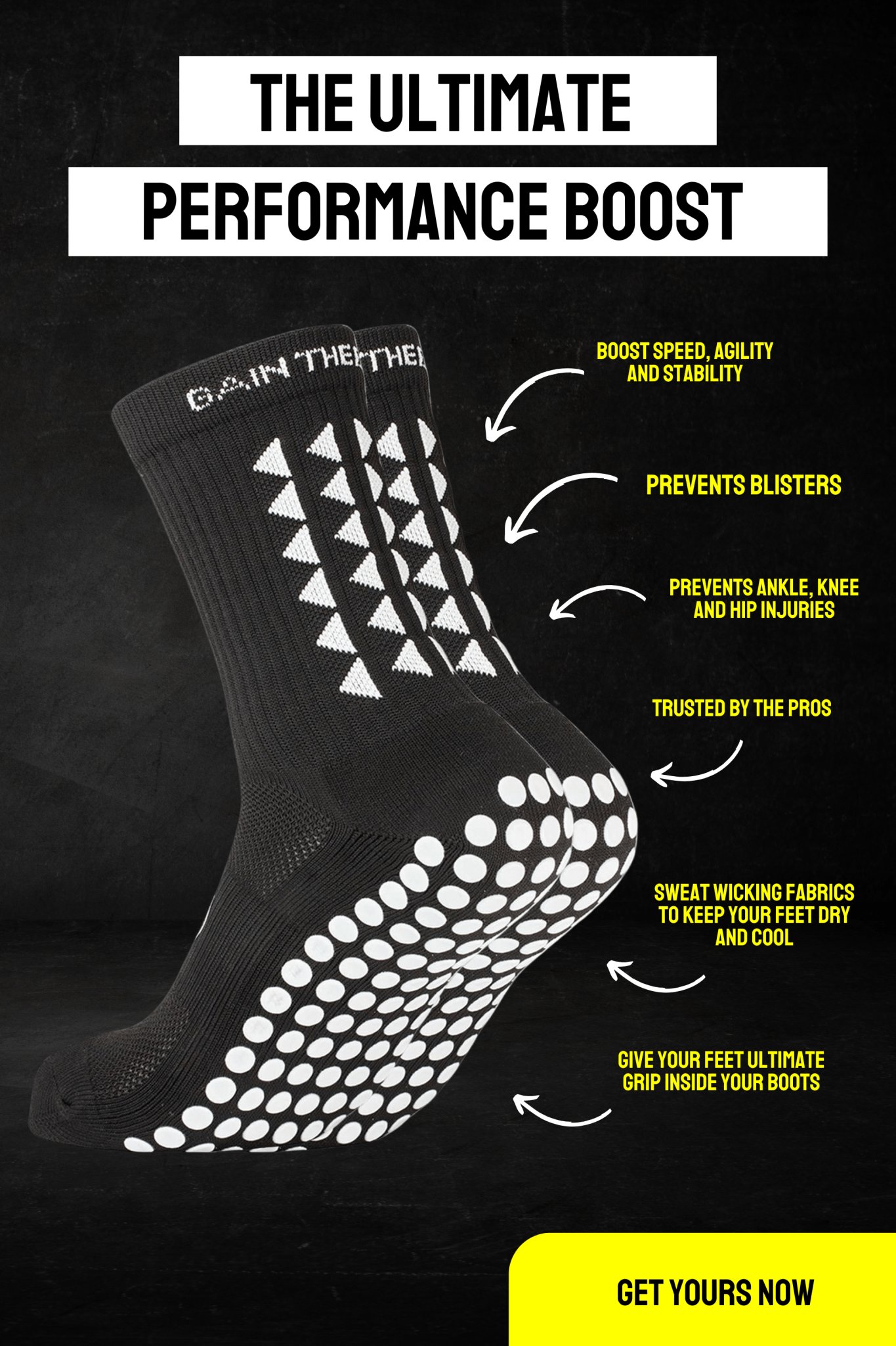 GRIP SOCKS 2.0 MidCalf Length - Black - Gain The Edge EU