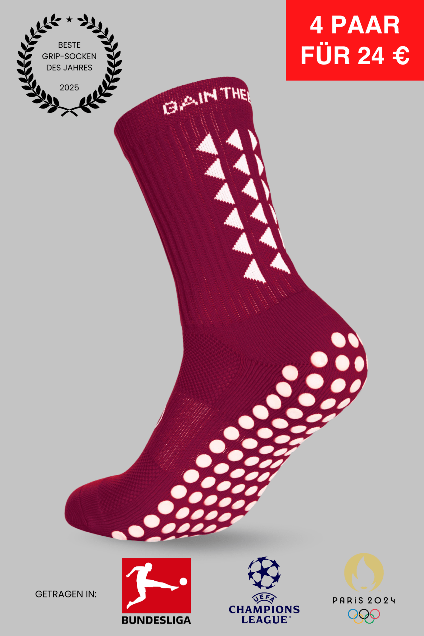 GRIP SOCKS 3.0 MidCalf Length - Maroon - GERMANY - Gain The Edge EU