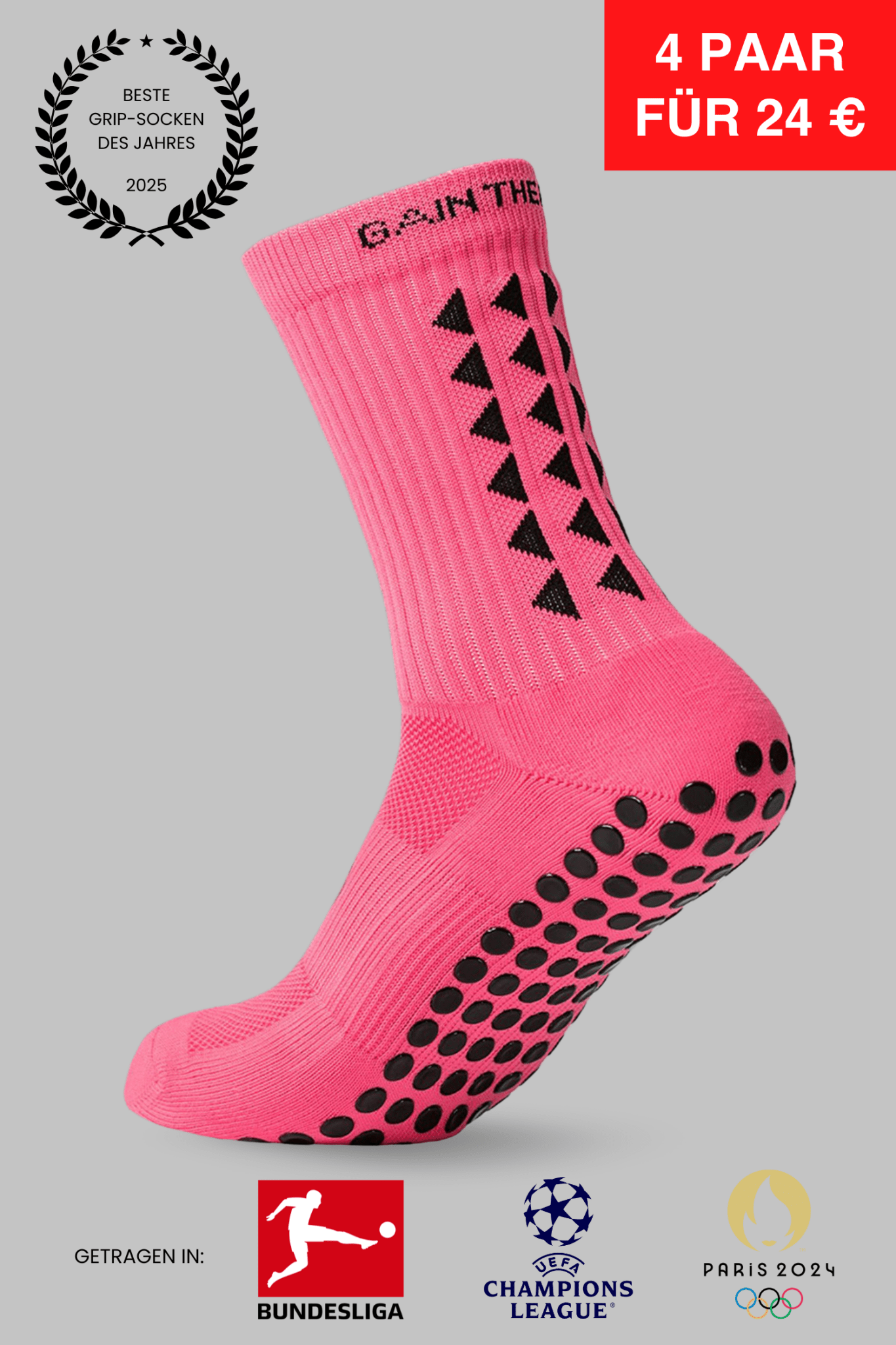 GRIP SOCKS 3.0 MidCalf Length - Pink - GERMANY - Gain The Edge EU
