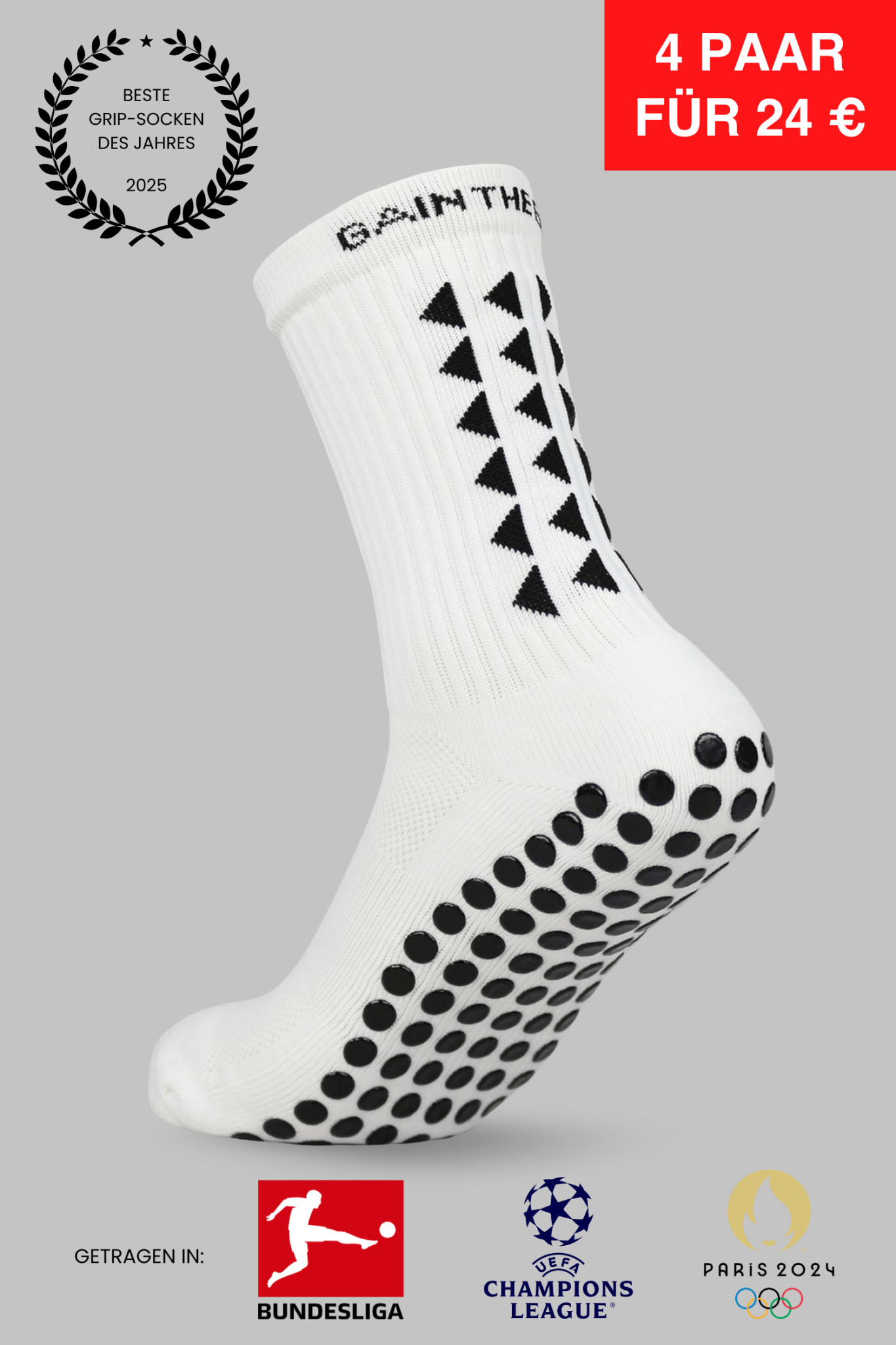 GRIP SOCKS 3.0 MidCalf Length - White - GERMANY - Gain The Edge EU