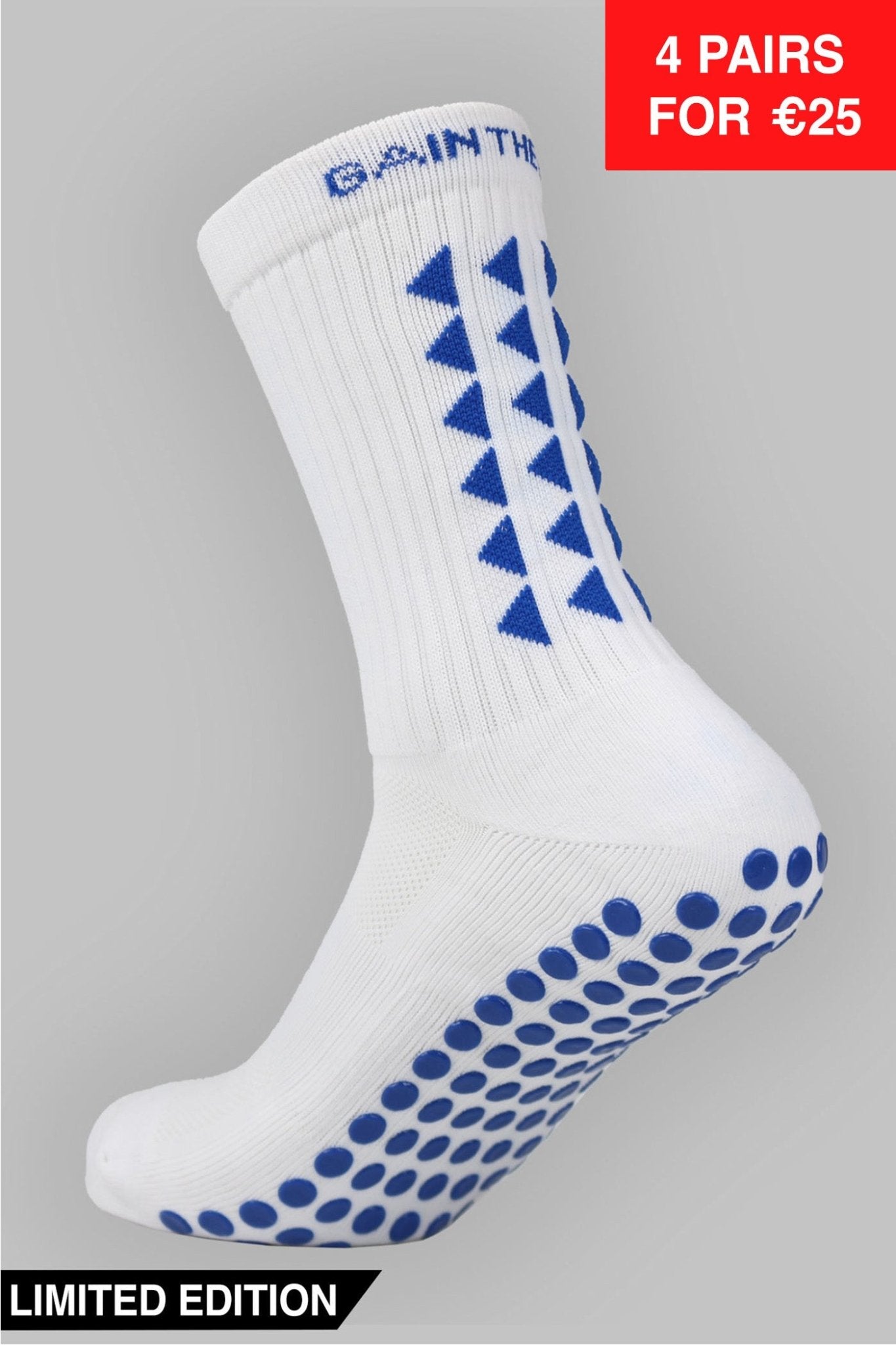 LIMITED EDITION GRIP SOCKS 2.0 - White & Blue - Gain The Edge EU